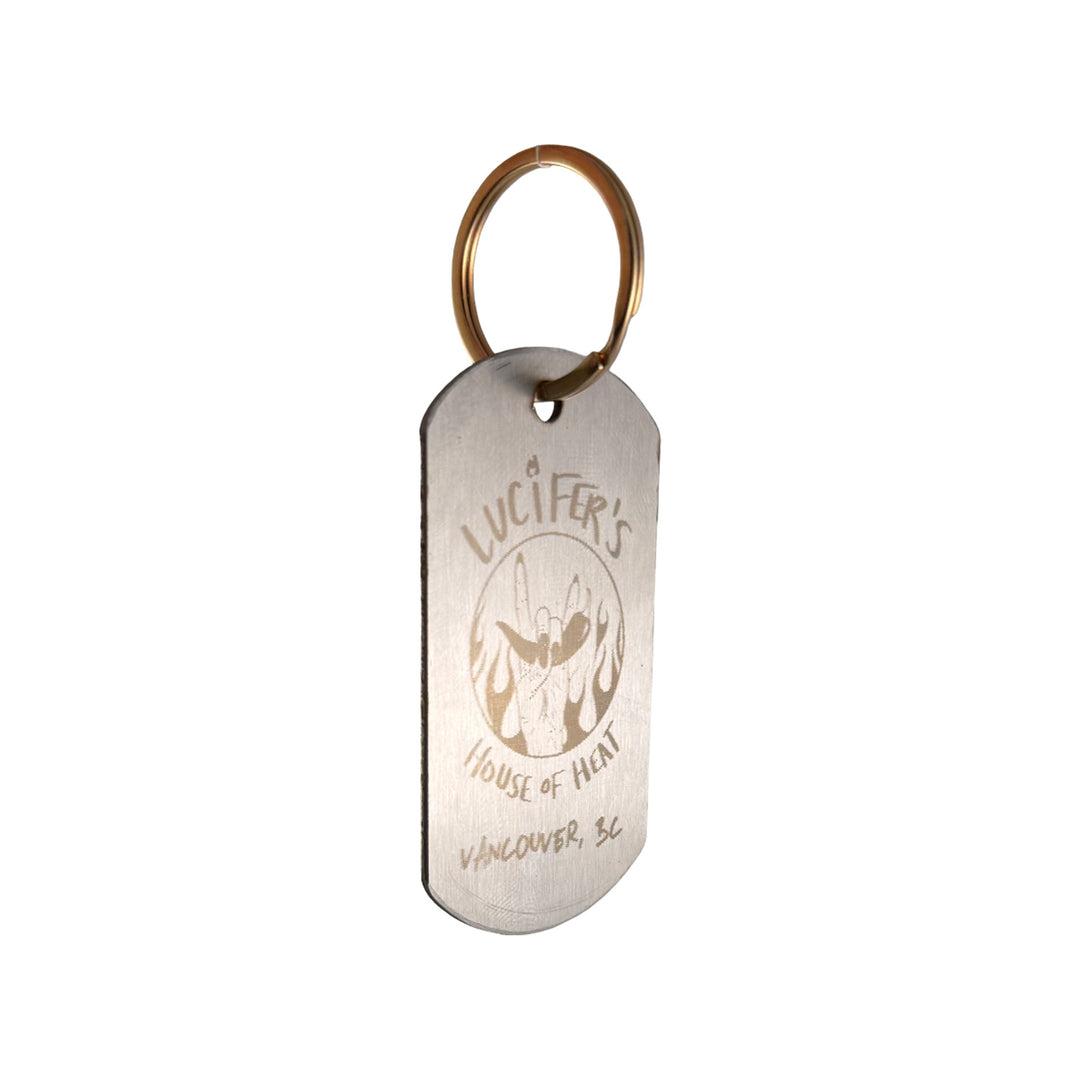 Lucifer's Steel Engraved Dog Tag Keychain