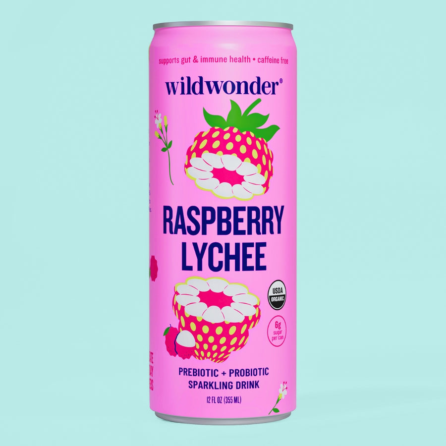 wildwonder Raspberry Lychee Sparkling Prebiotic + Probiotic Drink - 355ml (Single Can) - Lucifer's House of Heat