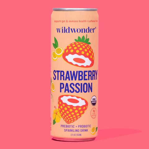 wildwonder Strawberry Passion Sparkling Prebiotic + Probiotic Drink - 355ml (Single Can) - Lucifer's House of Heat